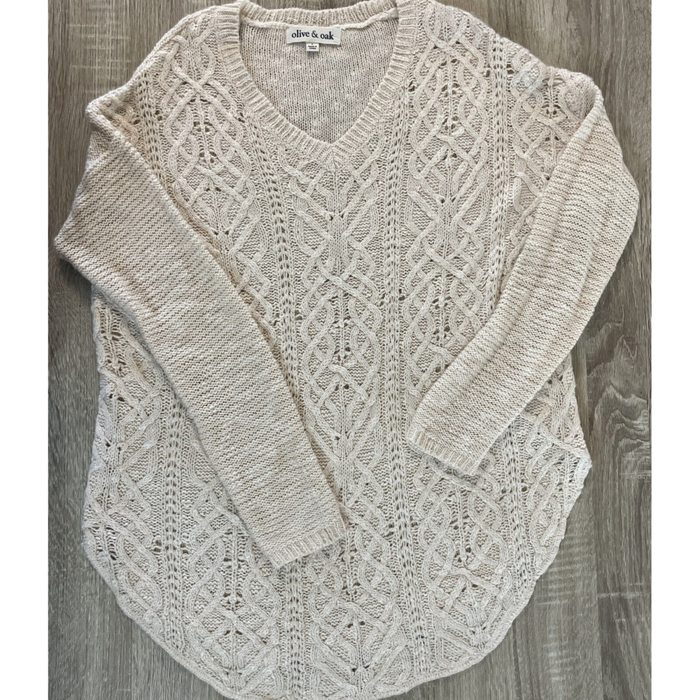 Olive and Oak Ivory Open Knit Pullover Sweater, Women's Sz S. Saco Cerrado S